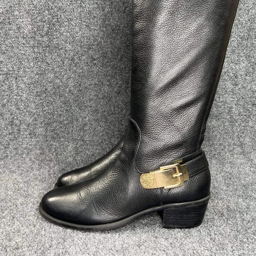 Vince Camuto Bedina‎ Tall Boots Women's 9 Black Leathe Over The Knee Gold Buckle